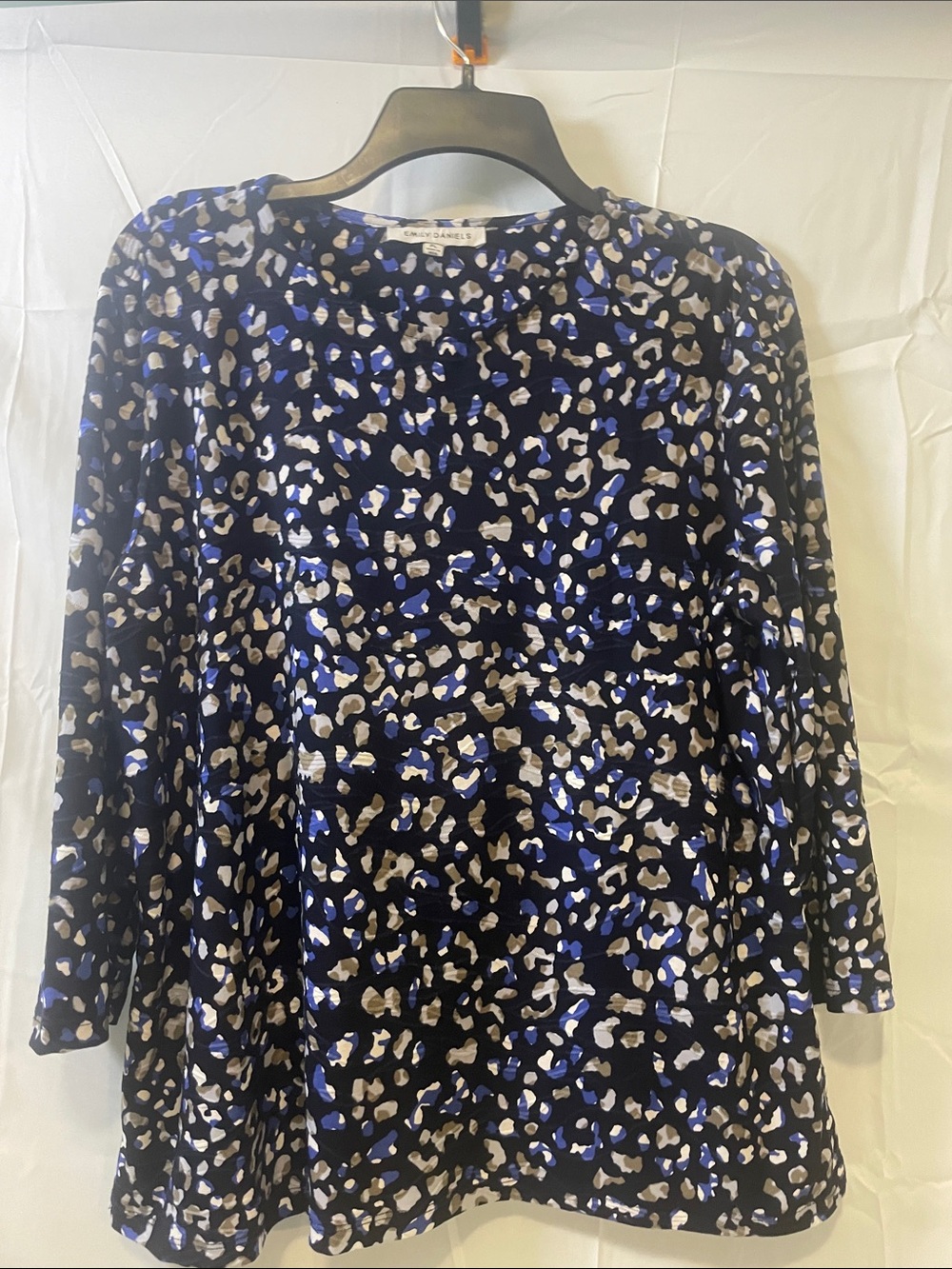 Blue and Black Leopard-Print Long Sleeve Dress